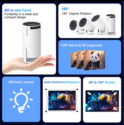 Projecteur magnétique HY300 Pro 4K Android 11 double Wifi6 290ANSI Allwinner H713 BT5.0 1080P 1280*720P projecteur extérieur de cinéma maison